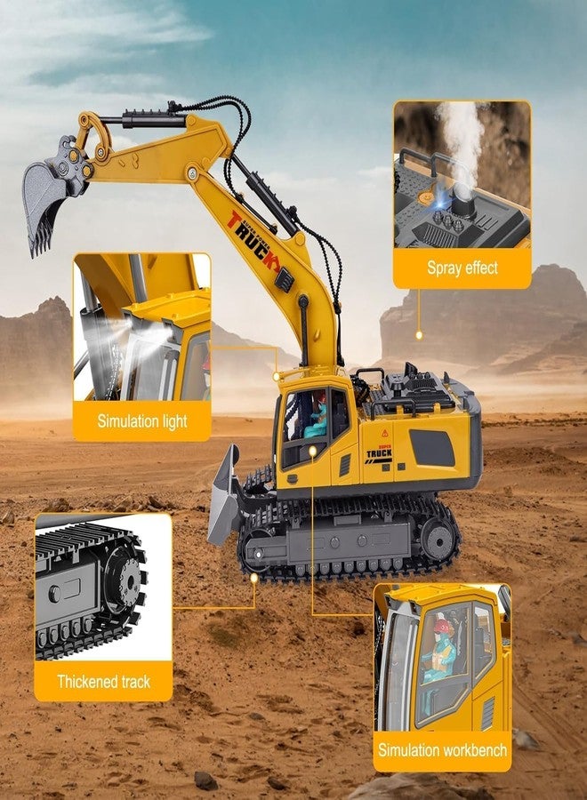 JETRA RC Excavator Truck Toy - 13-Channel Remote Control Construction Vehicle with Lights, Sound, Steam & Rotating Cabin for Kids - Image 5